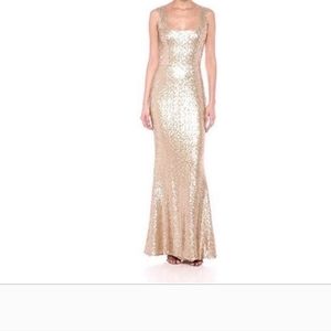 Dress the population, gold maxi dress, large